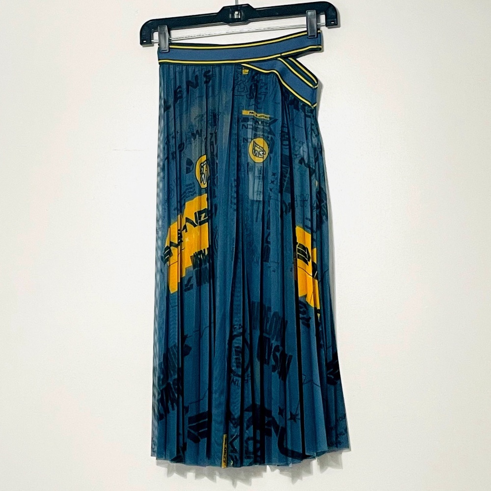 Magnlens Sheer Mesh Pleated Side Cutout Midi Skirt